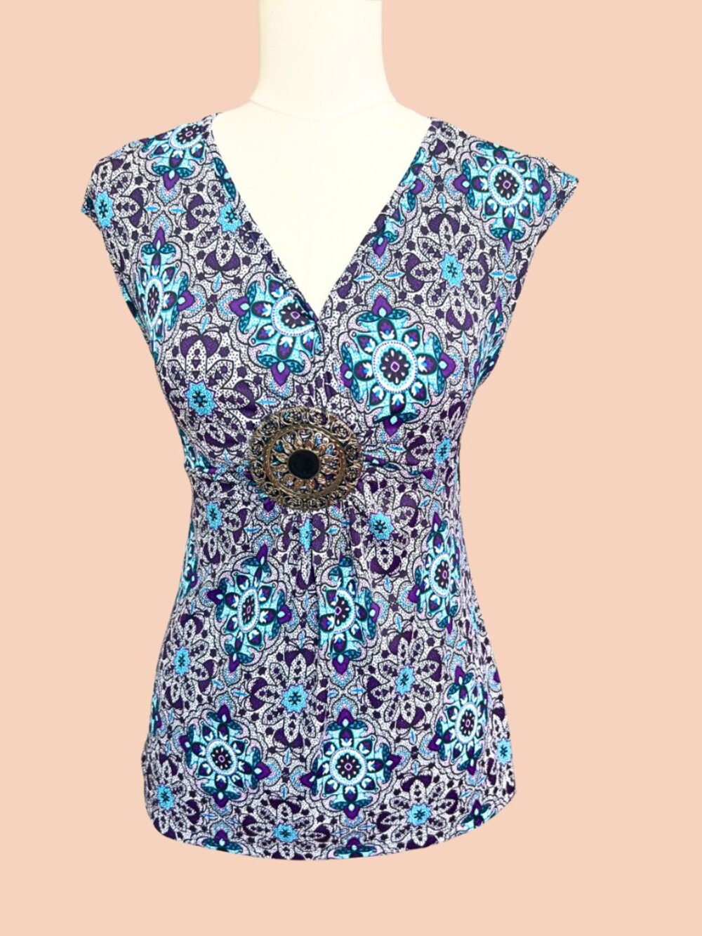 Y2K Speechless Blue Purple Medallion Empire Top